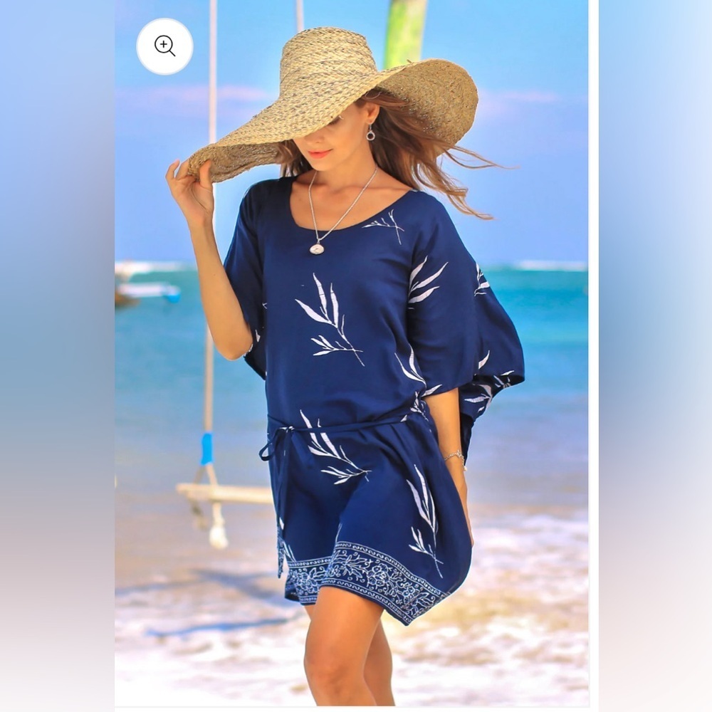 NOVICA Balinese Breeze in Midnight Batik Rayon Caftan from Bali